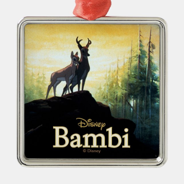 Ornement Carré Argenté Bambi & Faline sur Cliff (Devant)