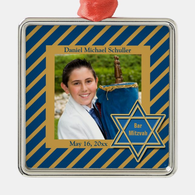 Ornement Carré Argenté Bar Mitzvah Photo Keepsaké (Devant)