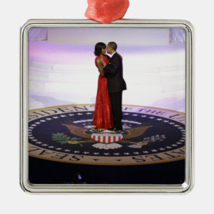 Ornement Carré Argenté Barack et Michelle Obama
