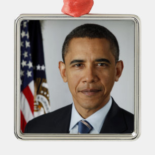 Ornement Carré Argenté Barack Obama Président américain Portrait de la Ma