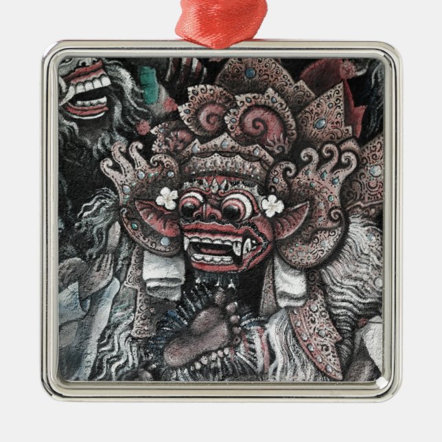 Ornement Carré Argenté Barong et Rangda Bali (Devant)