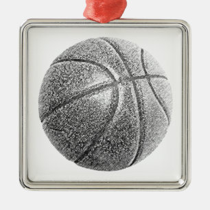 Ornement Carré Argenté Basket-ball avec effet crayon