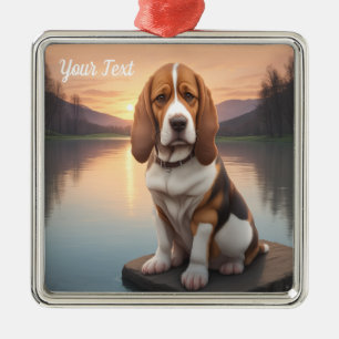 Ornement Carré Argenté Basset Hound par le lac