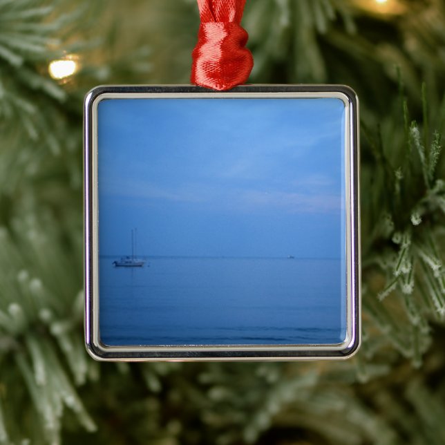 Ornement Carré Argenté Bateau (Arbre)