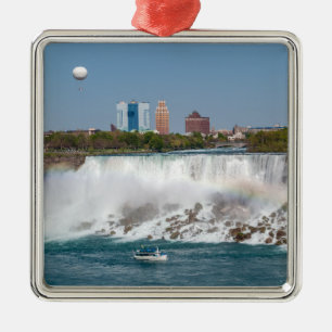 Ornement Carré Argenté Bateau et Chutes américaines de Niagara Falls