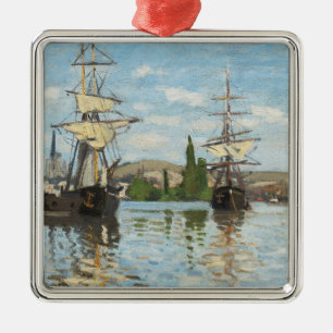 Ornement Carré Argenté Bateaux de Claude Monet montant sur la Seine à