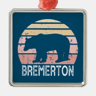 Ornement Carré Argenté Bear rétro Bremerton Washington