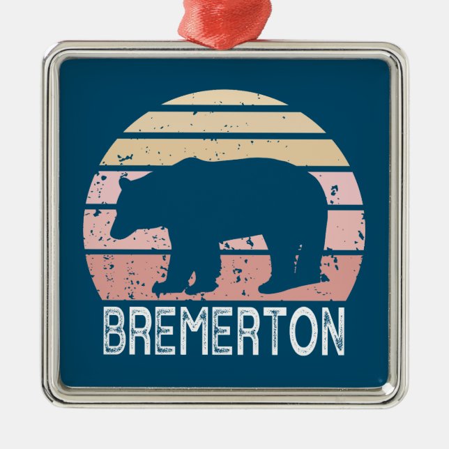 Ornement Carré Argenté Bear rétro Bremerton Washington (Devant)