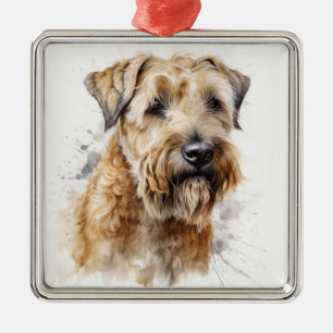 ORNEMENT CARRÉ ARGENTÉ BEAU CHIEN DE TERRIER TERRIER EN BLANC DOUX ET DOU