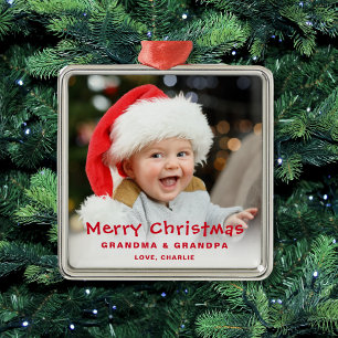 Ornement Carré Argenté Beau Joyeux Noël Grand-Parent vacances