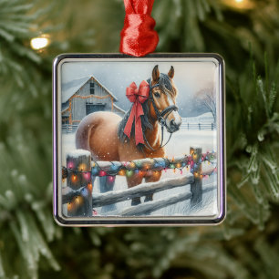 Ornement Carré Argenté Beau Noël du Cheval Festif
