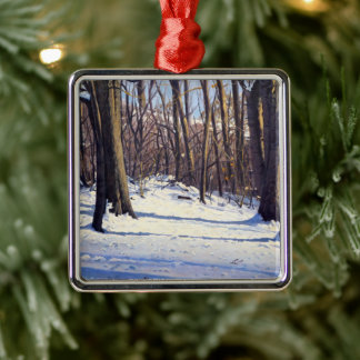 Ornement Carré Argenté Beaux arbres d'hiver en violet bleu blanc orange