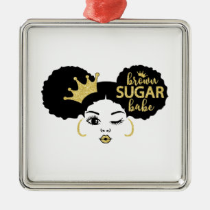 Ornement Carré Argenté Bébé Brown de sucre en noir et or