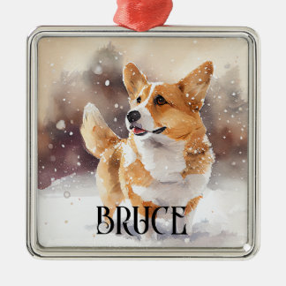 ORNEMENT CARRÉ ARGENTÉ BELLE COULEUR D'EAU PEMBROKE WELSH CORGI DOG