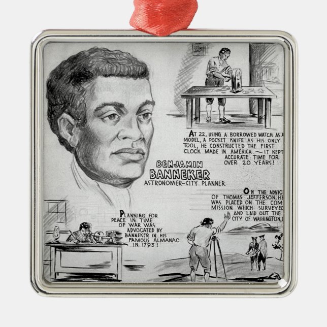 Ornement Carré Argenté Benjamin Banneker Scientifique noir-américain (Devant)