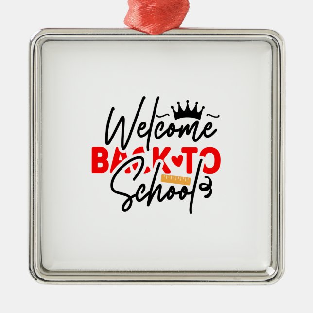 Ornement Carré Argenté Bienvenue À L'École (Devant)
