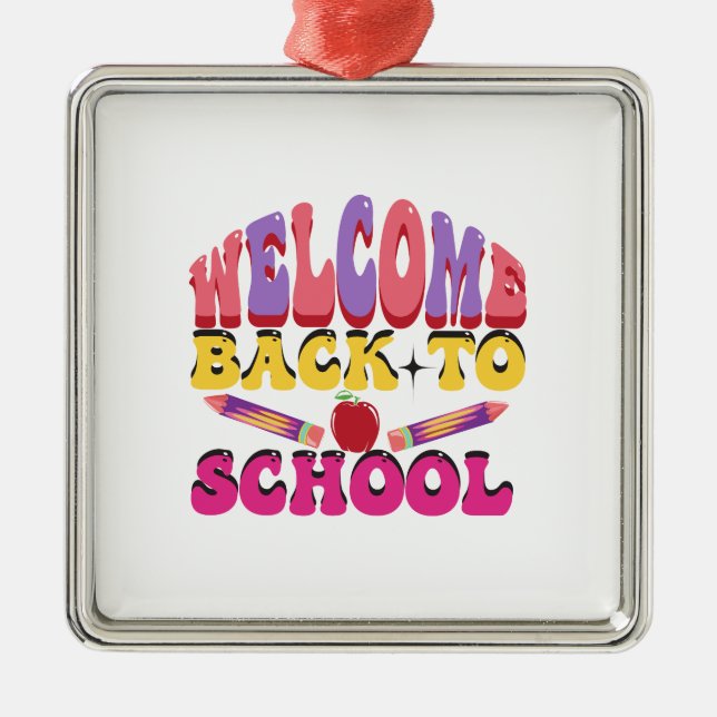 Ornement Carré Argenté Bienvenue À L'École (Devant)