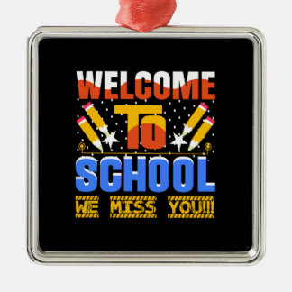 Ornement Carré Argenté Bienvenue À L'École Nous Vous Manquons