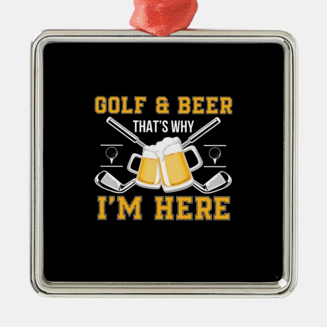 Ornement Carré Argenté Bière Drinker Golf Et Bière Anniversaire (Devant)
