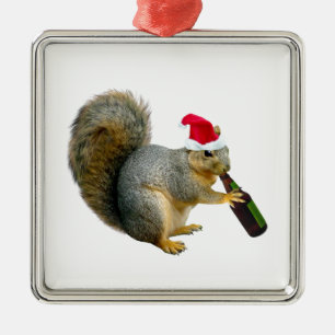 Ornement Carré Argenté Bière potable d'écureuil de Père Noël