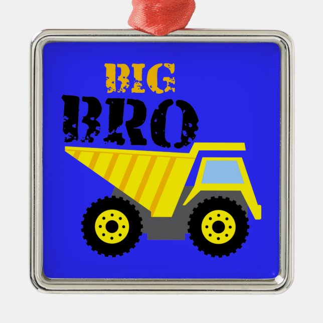 Ornement Carré Argenté Big Bro Construction Camion à vidange jaune (Devant)