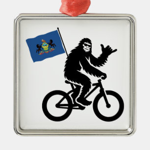 Ornement Carré Argenté Bigfoot Cyclisme Drapeau de Pennsylvanie