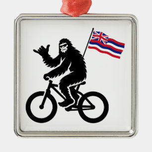 Ornement Carré Argenté Bigfoot Cyclisme Drapeau d'Hawaii