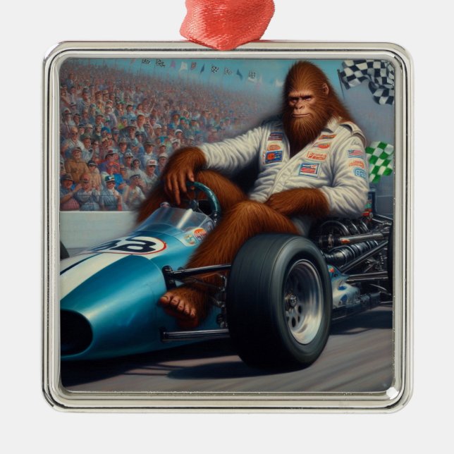 Ornement Carré Argenté Bigfoot Racecar (Devant)