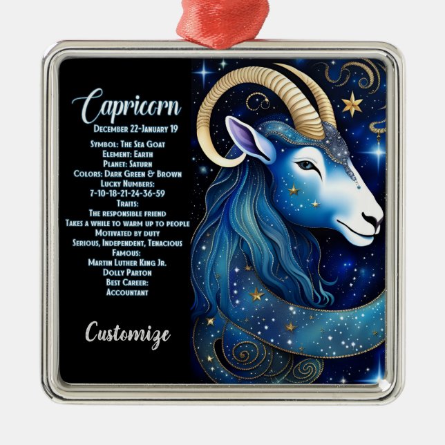 Ornement Carré Argenté Bijou personnalisé Galaxie Zodiac Capricorne (Devant)