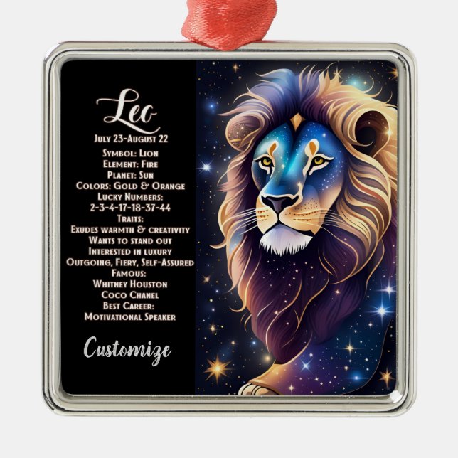 Ornement Carré Argenté Bijou personnalisé Galaxie Zodiac Leo (Devant)