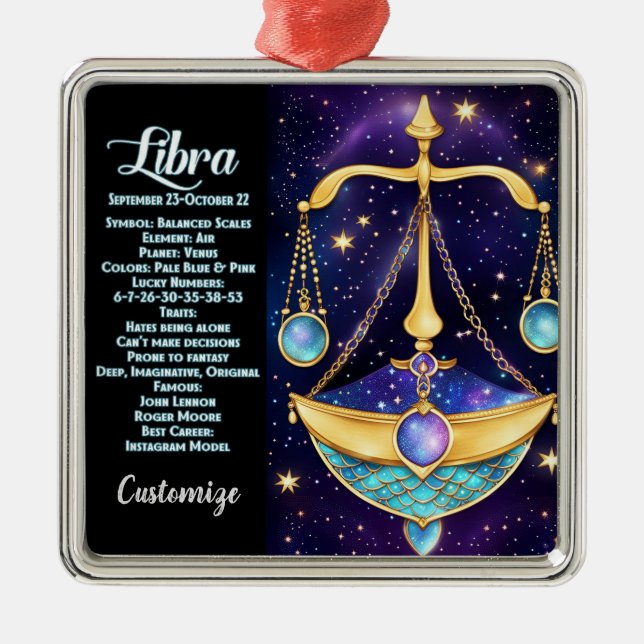 Ornement Carré Argenté Bijou personnalisé Galaxie Zodiac Libra (Devant)