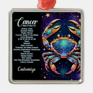 Ornement Carré Argenté Bijou personnalisé Galaxie Zodiaque Cancer