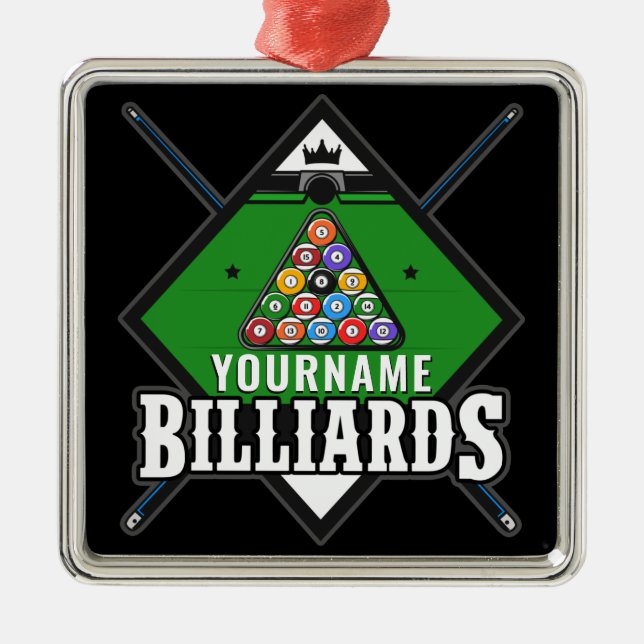 Ornement Carré Argenté Billard personnalisé NOM Cue Rack Pool Room (Devant)