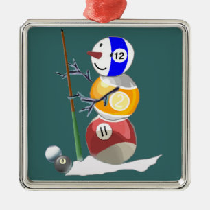 Ornement Carré Argenté Billiard Ball Snowman