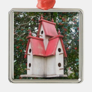 ORNEMENT CARRÉ ARGENTÉ **BIRD HOUSE** ELEGANT CHRISTAS ORNAMENT