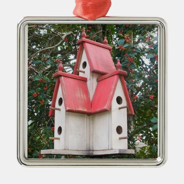 ORNEMENT CARRÉ ARGENTÉ **BIRD HOUSE** ELEGANT CHRISTAS ORNAMENT (Devant)