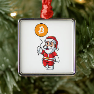 Ornement Carré Argenté Bitcoin Père Noël marquant Crypto Noël