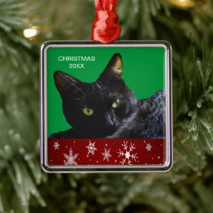 Ornement Carré Argenté Black Cat Noël 20XX Premium Carré Ornament