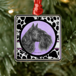 Ornement Carré Argenté Black Schnauzer Art par Glenda Harlan