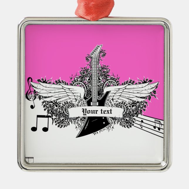 Ornement Carré Argenté Black white hot pink electric guitar with wings (Devant)