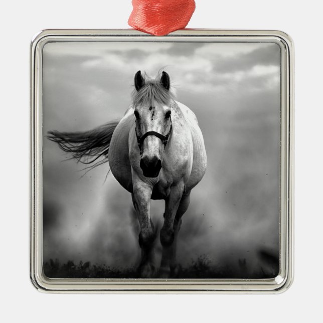 Ornement Carré Argenté Black White Runse Horse Freedom (Devant)