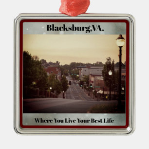 Ornement Carré Argenté Blacksburg, VA.Ornement de Noël