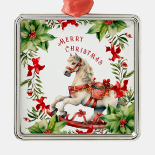 Ornement Carré Argenté Blanc Vintage Rocse Ornament de Noël