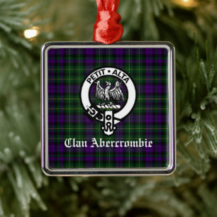 Ornement Carré Argenté Blason et tartan du clan Abercrombie