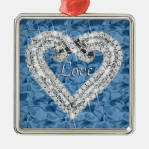 Ornement Carré Argenté Bleu Carré Amour Diamond Coeur Ornament