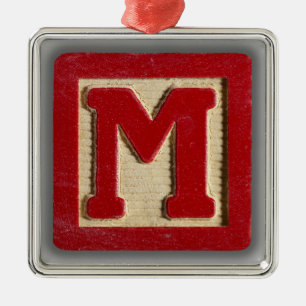 Ornement Carré Argenté Bloc M de jouet d'alphabet