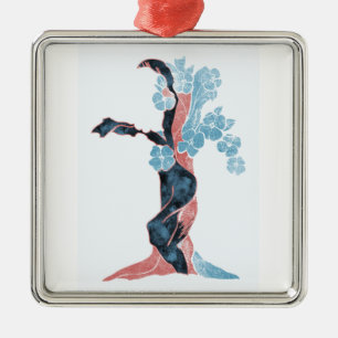 Ornement Carré Argenté Blossom Arbre