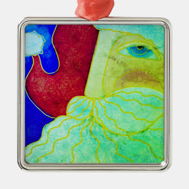 Ornement Carré Argenté Blue Eyed Santa Claus Art Abstrait (Devant)