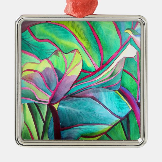 Ornement Carré Argenté Blue Hawaii Tropical leaf folios art (Devant)