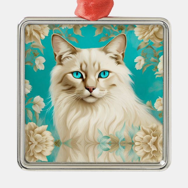 Ornement Carré Argenté Blue Lynx Point Siamese Portrait Art (Devant)